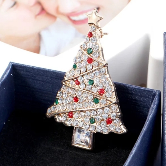 Rhinetone Christmas Tree Brooch Pin - Picture 5 of 6